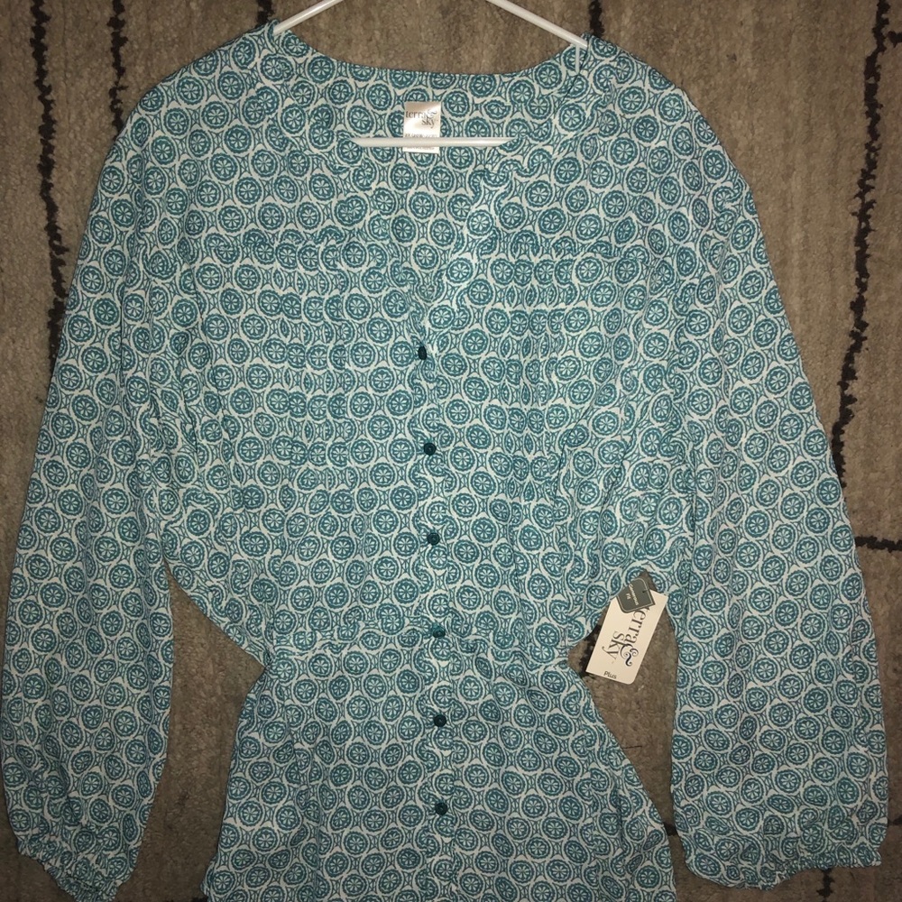 NEW 2X button down teal/white tunic